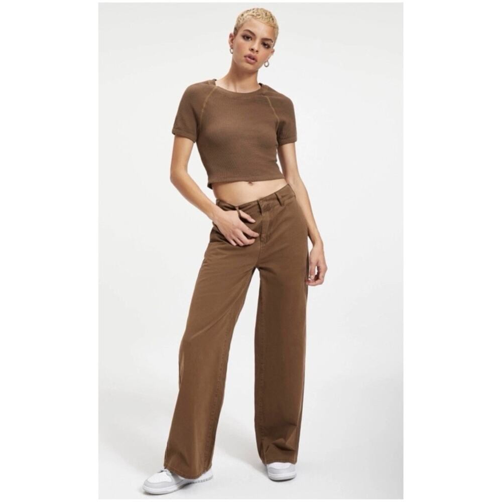 Good American Women’s Sz 29 High Rise Wide Leg Pants Good Skate Dark Brown Fog